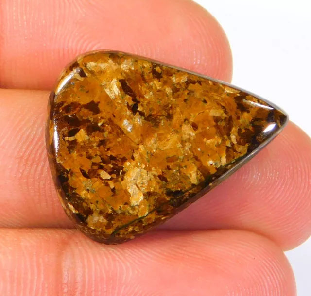 26 CT TOP NATURAL GOLDEN FIRE BRONZITE PEAR CABOCHON GEMSTONE 28x22x5 MM CG=20