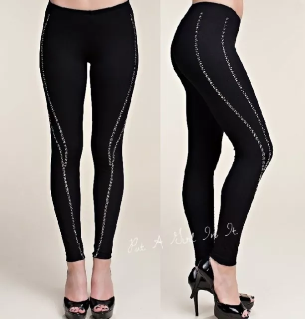 New VOCAL Womens SOFT ALL OVER STUD STUDDED BLACK STRETCH LEGGINGS