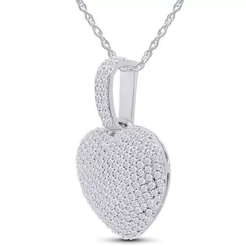 Women 925 Sterling Silver Plated Love Heart Pendant Necklace CZ Crystal Heart 3