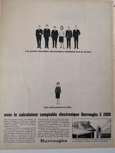 1965 ADVERTISEMENT - BURROUGHS E 2000 calculator - French advertising - 865