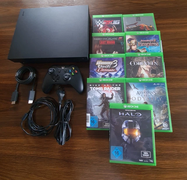 Microsoft Xbox One X 1TB Spielekonsole - Schwarz mit Controller und 9 Spielen
