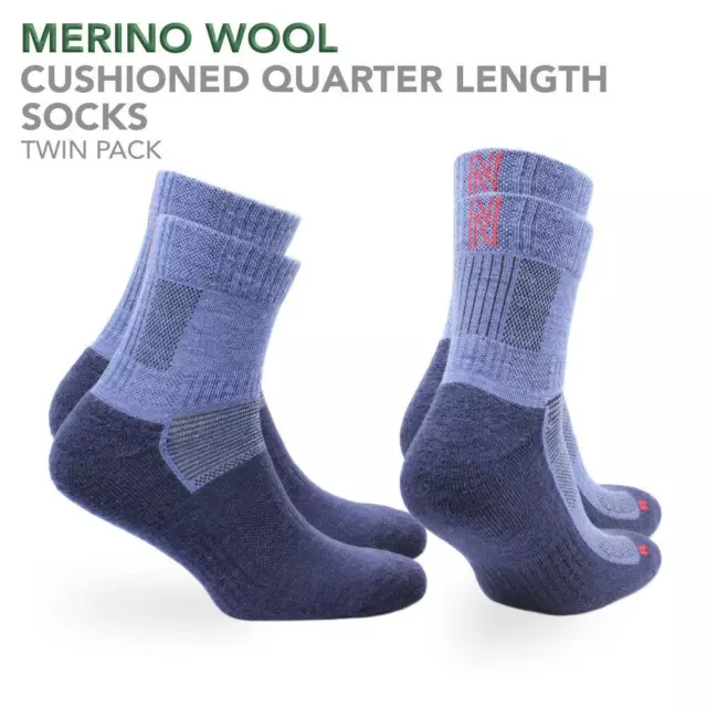 Mens Merino Wool Cycling/Walking Socks With Cushioning - 2 Pair Pack