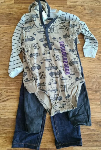 Carter Infant Boy 4 Pc Truck Cars Shirt Long Bodysuit Pant 3 6 9 12 18 24 Month