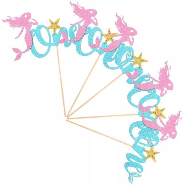Glitter Mermaid Cupcake Toppers - 5pcs for Baby Birthday & Hawaiian Party-
