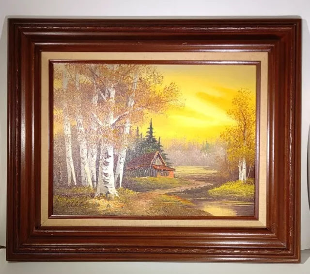 Vintage Oil Painting Landscape Canvas 16x20 in 22x18.5 Frame Signed B.  Conner