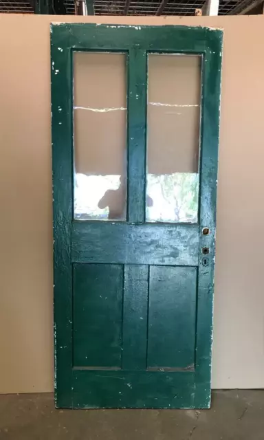 1 Antique Vintage Exterior Wide 36x84 Green 2 Lite Glass Door Old 731-23B