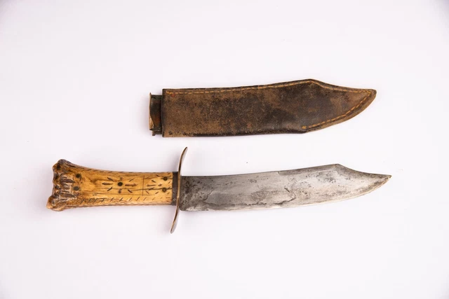 American Primitive Bone-Handled Knife, Antique Bowie Knife