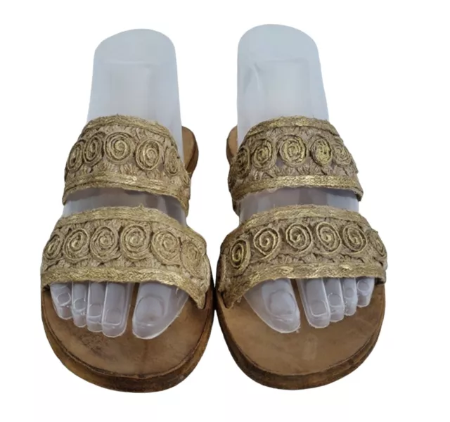 Vintage Giorgio Armani Gold Jute Rope Roman Sandals Slides Shoes 6