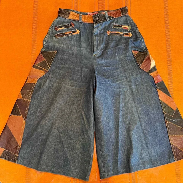 Vintage 70s Denim & Leather Parchwork culottes