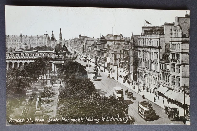 Unposted Vintage B&W Postcard - Princes St from Scott Monument, Edinburgh (w)