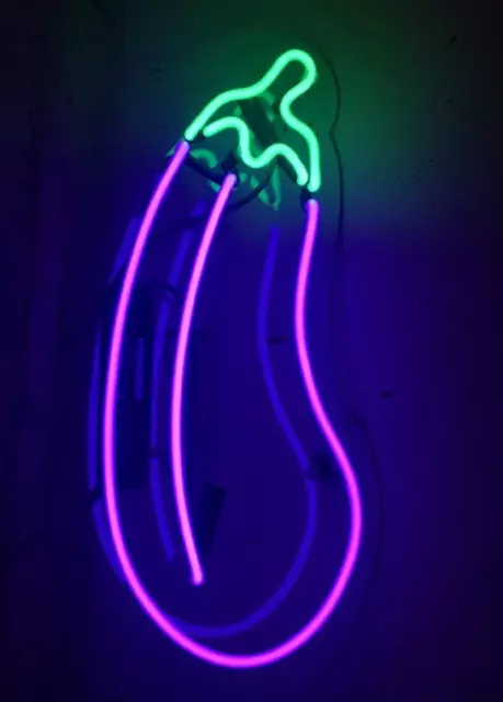 14"x9"Eggplant Neon Sign Light Room Wall Hanging Party Decor Handmade Real Glass