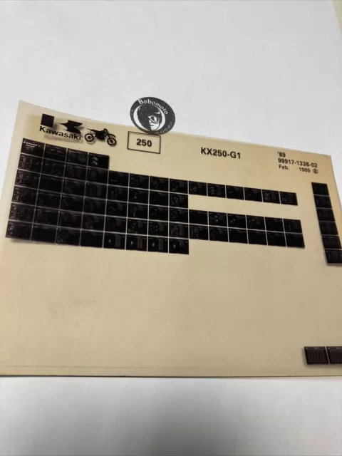 Kawasaki KX250 G1 1989 250 KX Microfiche Catalogue List Spare Parts 250KX
