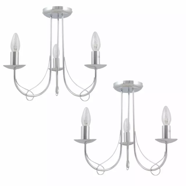 Set of 2 Modern Polish Chrome 3 Ceiling Light Fitting Chandelier Bedroom Lounge