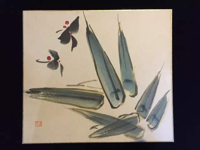 S1376 Japanische Papier Kunst Bord Shikishi Vintage Hand Farbe Signiert Insekten