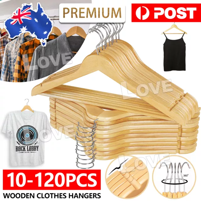 10-120pcs Wooden Clothes Hangers Coat Pants Suits Coat Hangers Rack Wardrobe