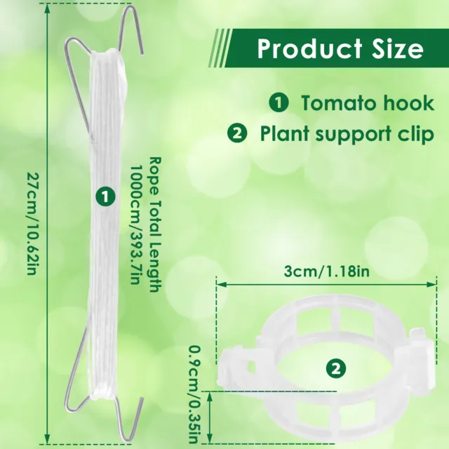 40X Tomato Support Hooks with 32.8ft String Plant Holder Hook Vine Support Clip⧪