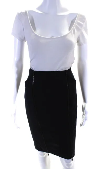 Le Dix Balenciaga Paris Womens Double Front Zip Pencil Skirt Navy Blue FR 36