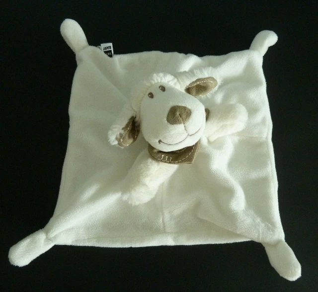 * Doudou Plat Carre Tex Baby Mouton Blanc Bandana Marron Taupe  Etat Neuf* 2