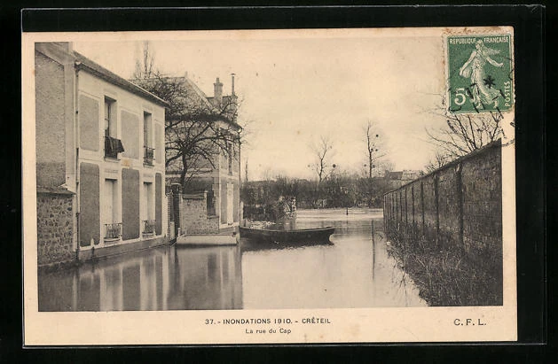 CPA Créteil, Inondations 1910, La rue du Cap 1911