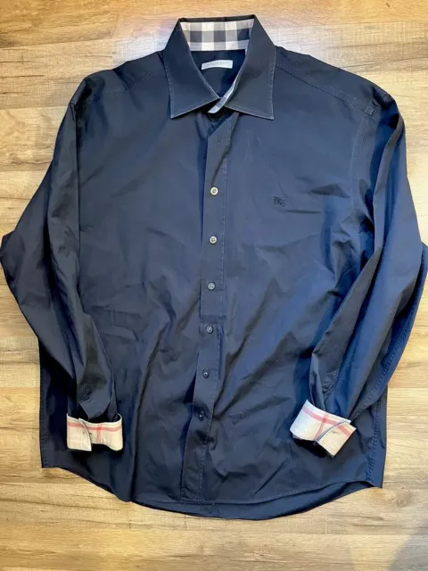 Burberry Brit Mens Navy Flip Cuff Nova check Shirt Size XL