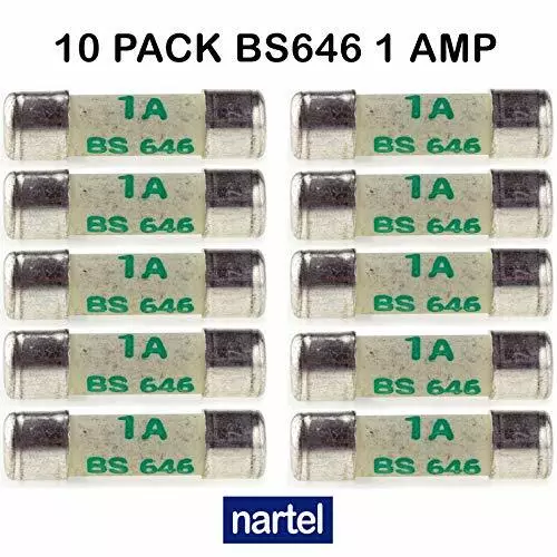 New Nartel 10 X 1 AMP SHAVER FUSES BS646 1AMP MINI FUSE 20MM X 5MM Fast Shippin