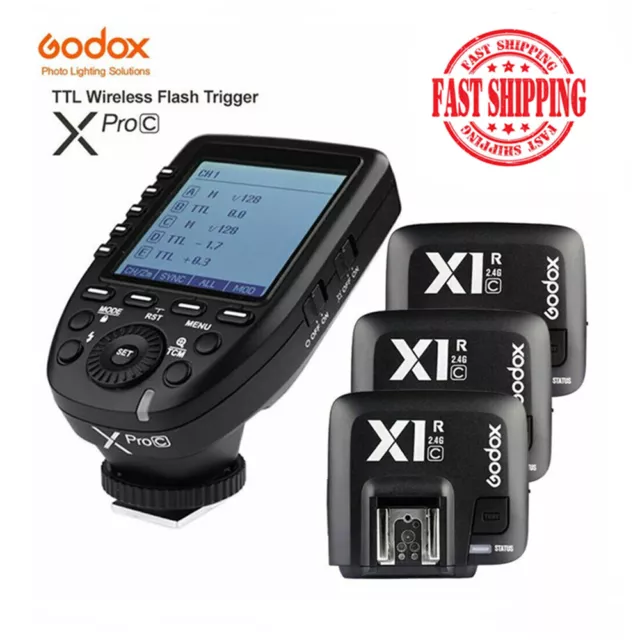 AU Godox XPro-C 2.4G TTL Wireless Flash Trigger+3*X1R-C Receiver Fr Canon Camera