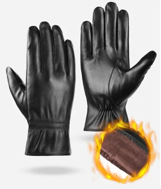 Men's Genuine Leather Gloves Winter Warm Soft Lambskin Sheepskin Velvet Lined