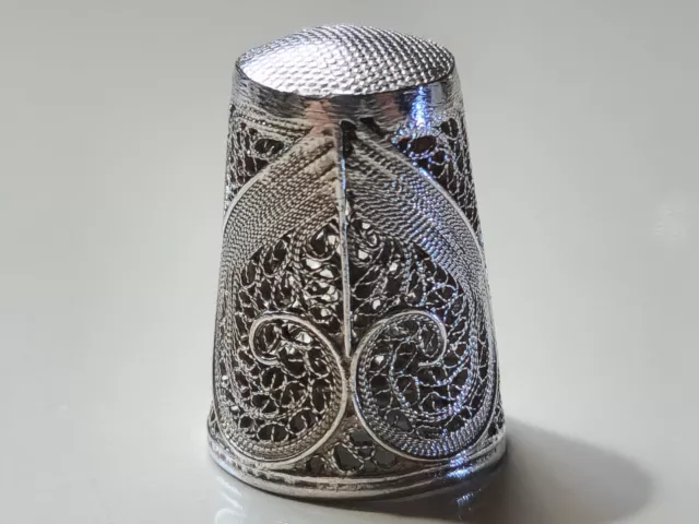 Antique Sterling Silver Filigree Thimble Made in Portugal Excellent Condition