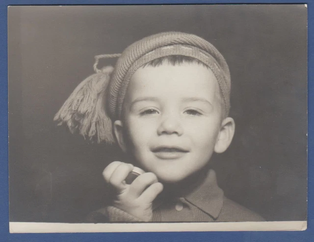 Beautiful boy with a hat, cute baby Soviet Vintage Photo USSR
