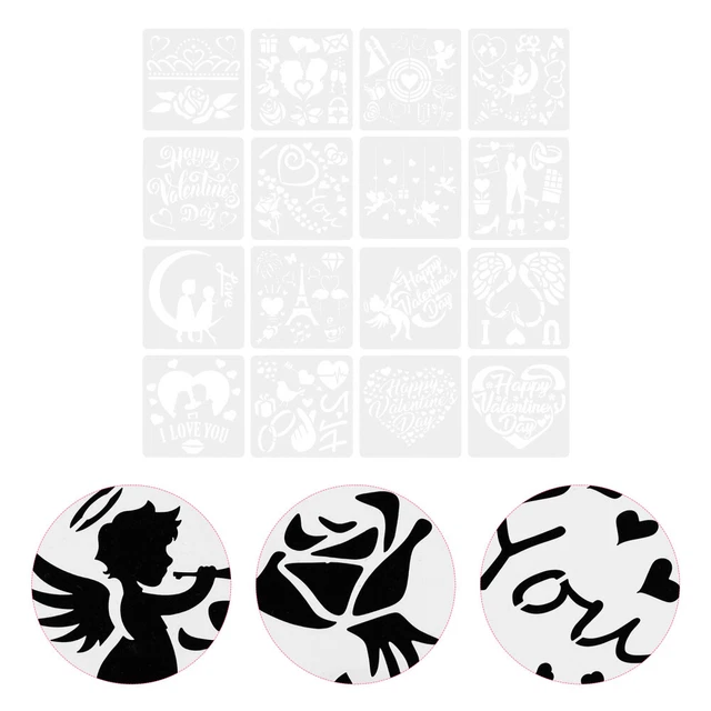16 piezas Platic troquelado plantilla LOVE pintura plantilla tarjetas de boda hueco
