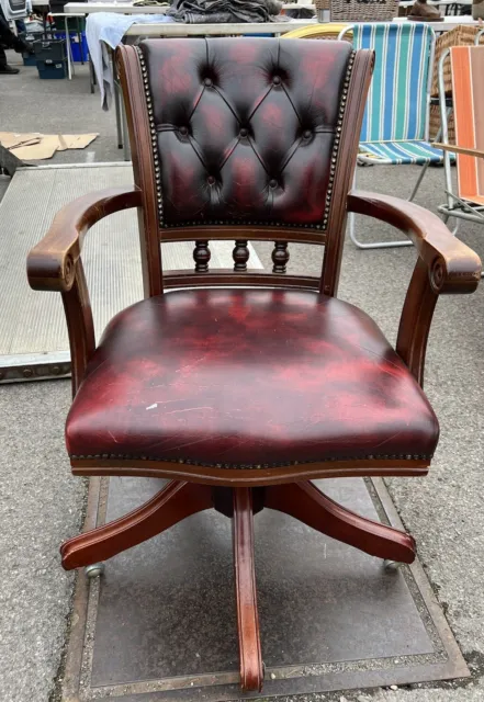 Vintage Chesterfield Captains Directors Office Swivel Chair Oxblood Red Leather