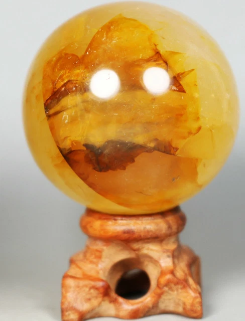 NATURAL Yellow PHANTOM MULTI-INCLUSIONS Rainbow CRYSTAL polishing sphere Ball