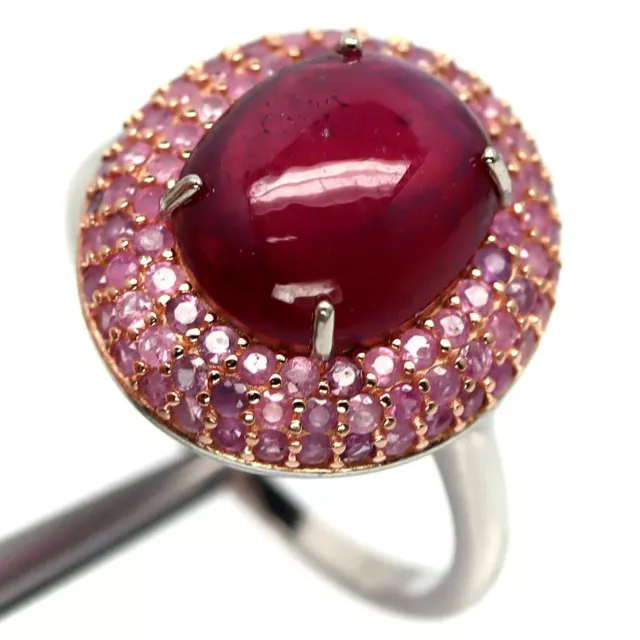 Heated 10 x 12 MM. Red Ruby & Pink Sapphire Ring 925 Sterling Silver Size 8