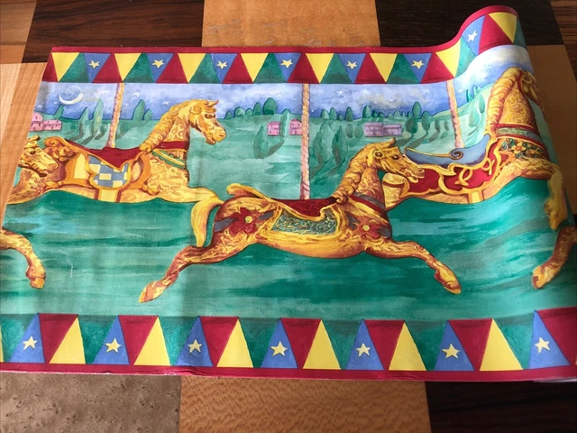 VINTAGE 90S WALLPAPER Border Carousel Horse Fairground Design £2.99 ...