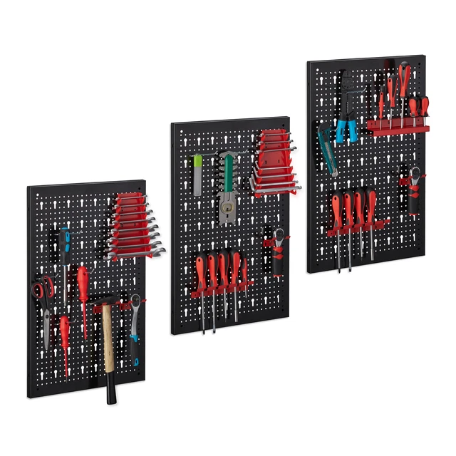 Pannello Porta Attrezzi Da Parete 120x60 Cm – 3 Pannelli Metallo Con 28 Ganci, Per Garage E Officina