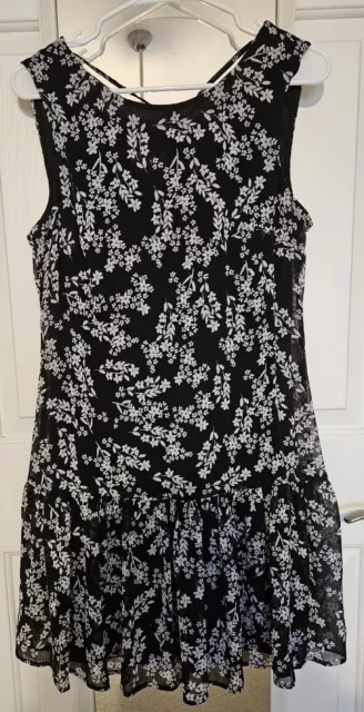 Calvin Klein Black White Floral Ruffle Hem Sheath V Back Dress Women Size 10 