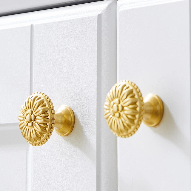 Vintage Brass Flower Wardrobe Door Knob Cupboard Drawer Pull Wine Cabinet Handle