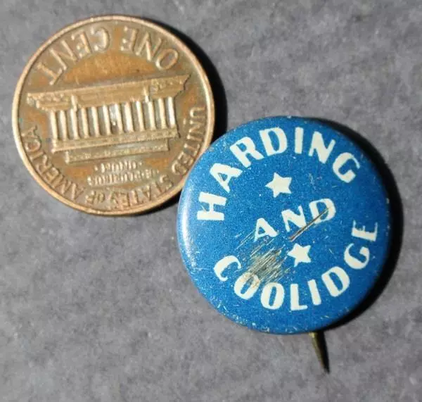 1920 GOP Warren G. Harding for President & Calvin Coolidge VP blue & white pin -