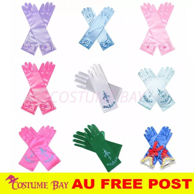 Kids Girls Satin Bow Pearl Gloves Elbow Length Frozon Princess Elsa Costume AU