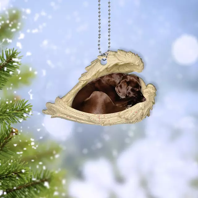 Chocolate labrador retriever sleeping Angel Wings Christmas car Ornament Gift