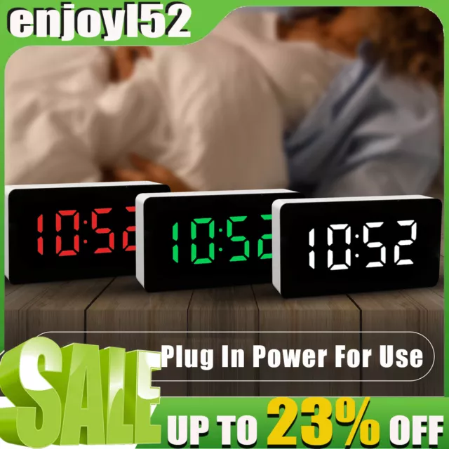 LED Electric Digital Alarm Clock Mains Mirror Temperature Display Main Power