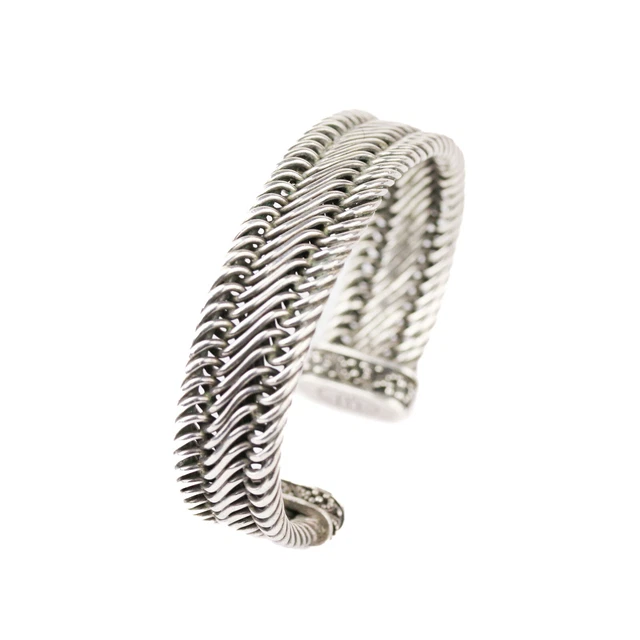 Signed Lois Hill LH Men Sterling Silver Woven Cuff Bracelet Signed Lois Hill LH Men Sterling Silver Woven Cuff Bracelet