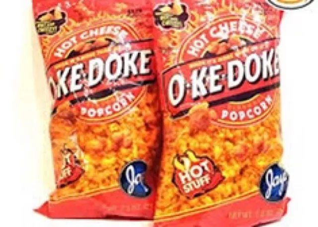 (3) O-Ke-Doke Hot Cheese Popcorn, (Pack Of 3), Large Bags, A Chicago Classic.