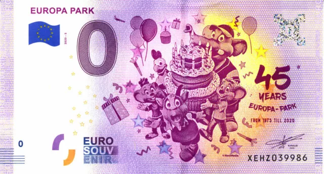 ALLEMAGNE Rust, Europa Park 5, 45 ans, 2020, Billet Euro Souvenir