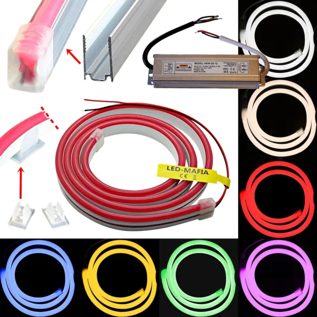 LED Fluo Rayures - Bandes Luminescentes Flex 12V - Rouge Blanc Aluminium Rail