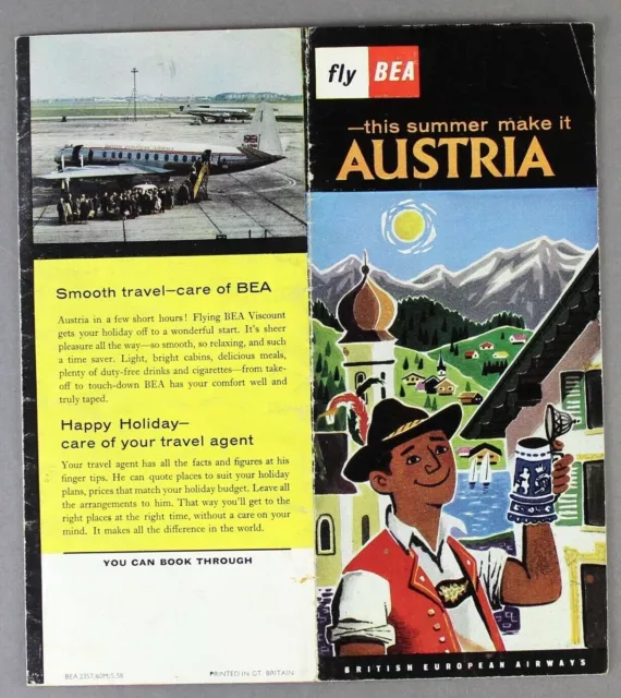 Bea British European Airways Austria Brochure Viscount Picture 1958 B.e.a.