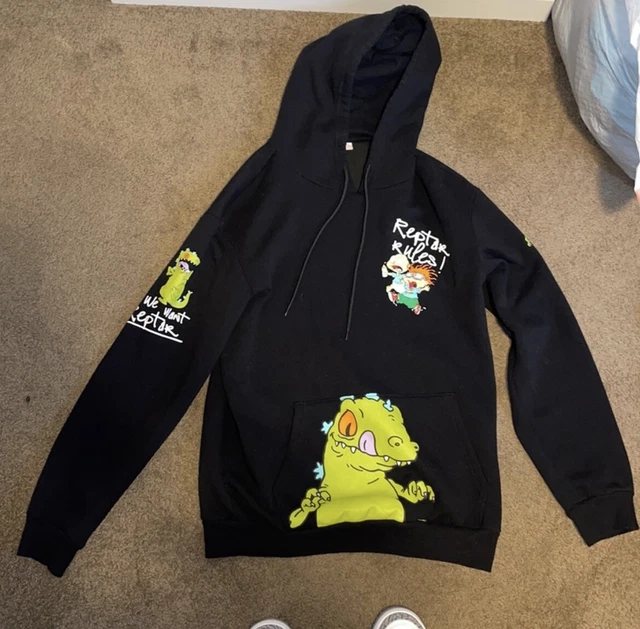 Nickelodeon Rugrats Hoodie Mens Medium Reptar Black Tommy Chuckie Sweatshirt