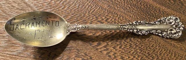 Sterling Silver Souvenir Spoon Sacramento CA Early Flowers Marked 11 Grams