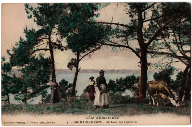 CPA 35 - SAINT-SERVAN (Ille et Vilaine) 3. Un coin des Corbières (animée, vache)