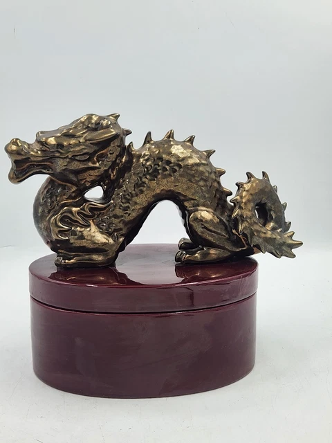 Vintage Green Ceramic Box With Clay Dragon On Lid